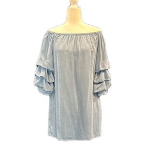 Zara Light Blue Off-Shoulder Midi Dress